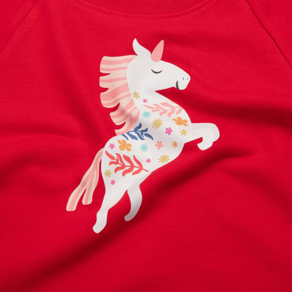 Who said nachhaltiger Sweater in Rot mit Einhorn-Print